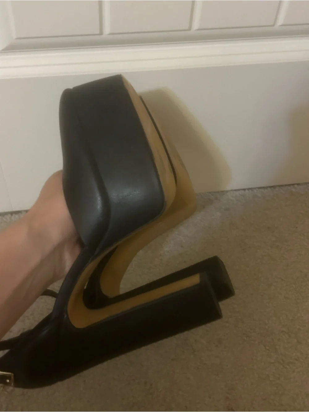 Aldo Black Platform Ankle-Strap Pumps with Gold Heart Charm